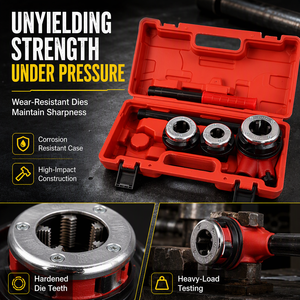📢📢50%+ OFF !! ⏰Manual Pipe Threading Tool Kit with Ratchet Handle and Die Heads