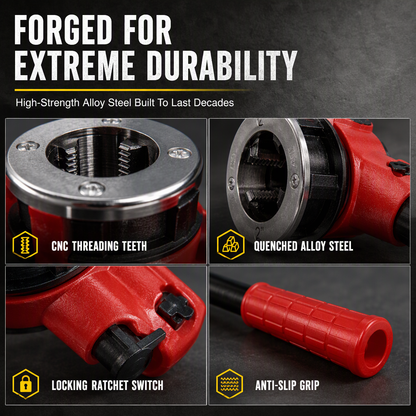📢📢50%+ OFF !! ⏰Manual Pipe Threading Tool Kit with Ratchet Handle and Die Heads