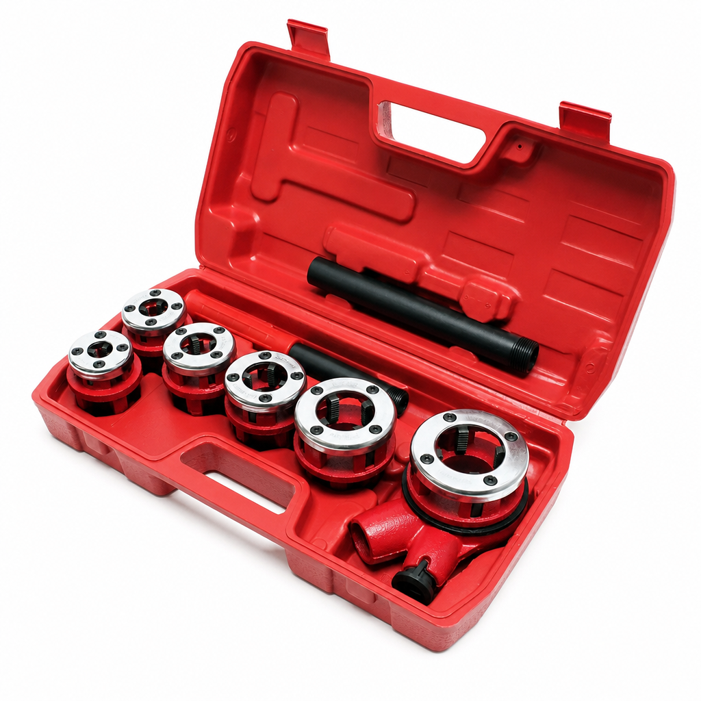 📢📢50%+ OFF !! ⏰Manual Pipe Threading Tool Kit with Ratchet Handle and Die Heads