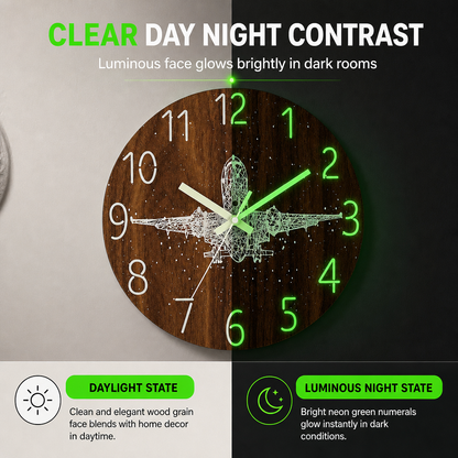12 Inch Silent Wooden Wall Clock Luminous Glow in the Dark MDF Wood Grain Clock