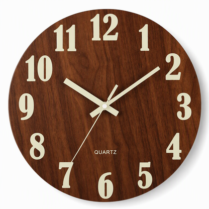 12 Inch Silent Wooden Wall Clock Luminous Glow in the Dark MDF Wood Grain Clock