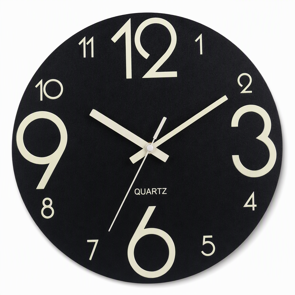 12 Inch Silent Wooden Wall Clock Luminous Glow in the Dark MDF Wood Grain Clock