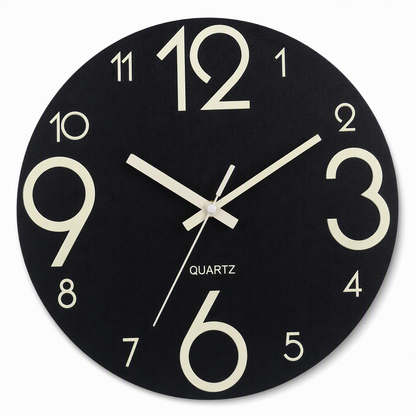 12 Inch Silent Wooden Wall Clock Luminous Glow in the Dark MDF Wood Grain Clock