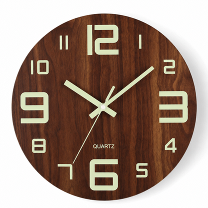 12 Inch Silent Wooden Wall Clock Luminous Glow in the Dark MDF Wood Grain Clock
