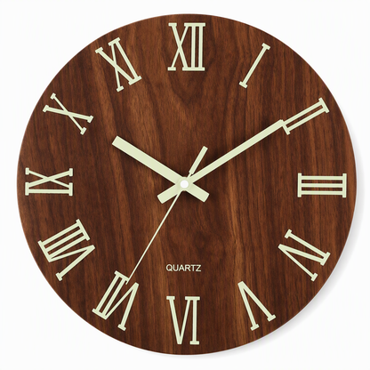 12 Inch Silent Wooden Wall Clock Luminous Glow in the Dark MDF Wood Grain Clock