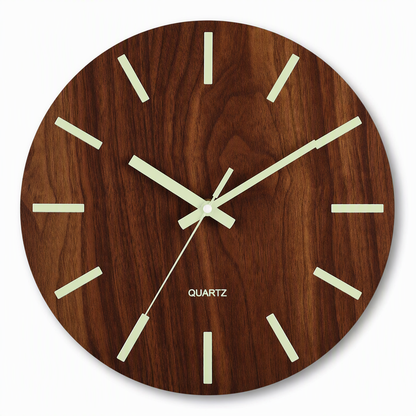 12 Inch Silent Wooden Wall Clock Luminous Glow in the Dark MDF Wood Grain Clock