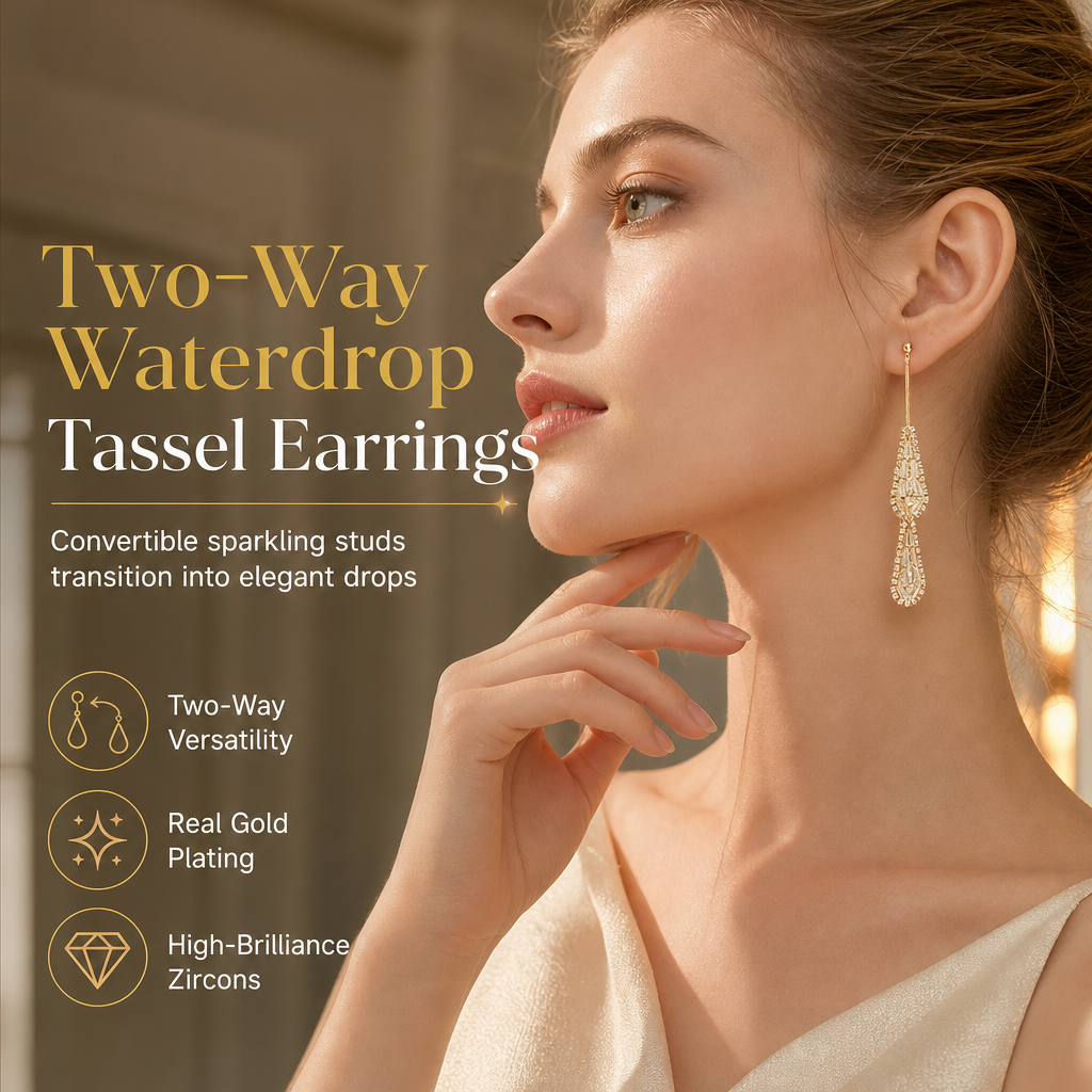 ❣️Women's Dual Wear Zircon Water Drop Tassel Earrings✨Gold Plated Elegant Drop Earrings