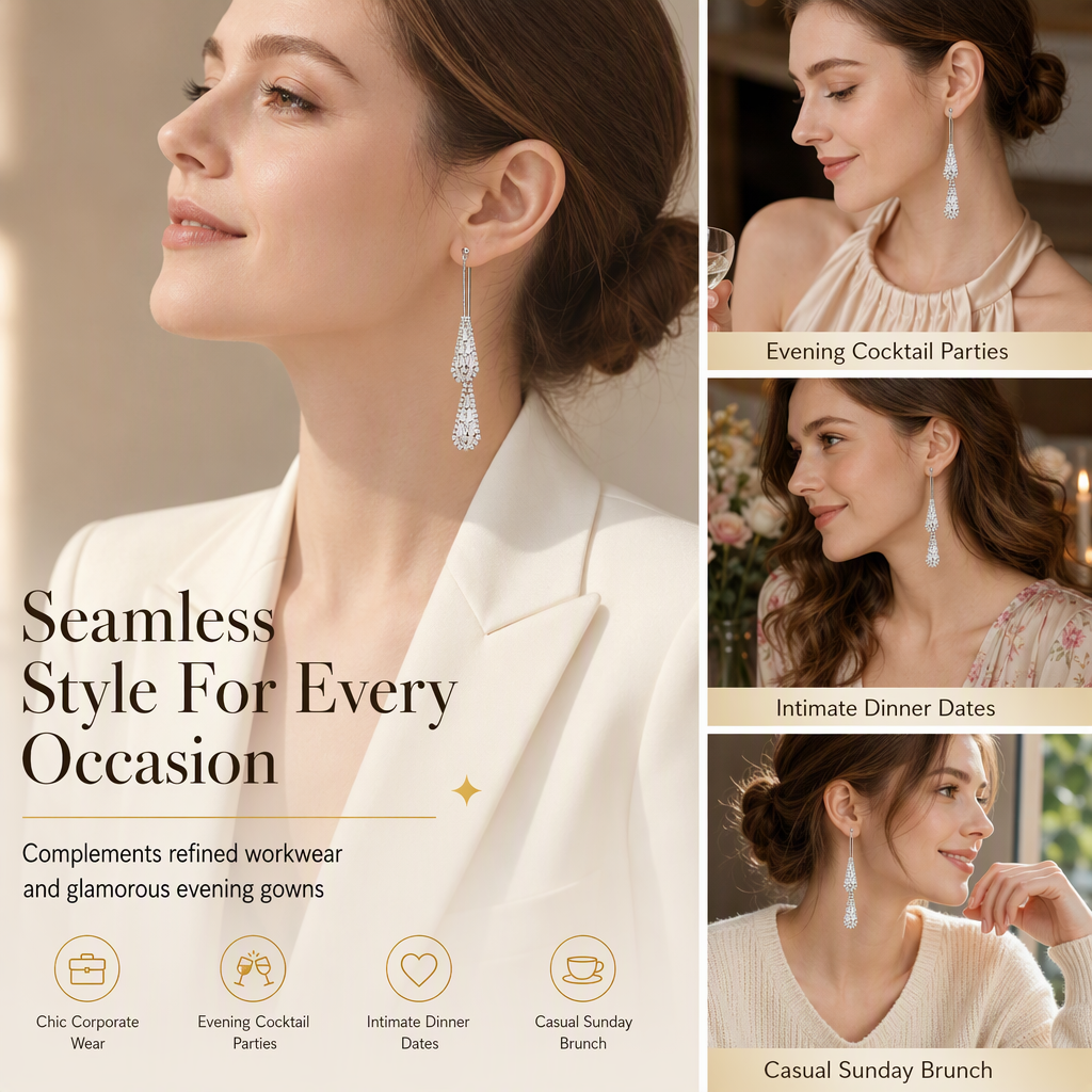 ❣️Women's Dual Wear Zircon Water Drop Tassel Earrings✨Gold Plated Elegant Drop Earrings
