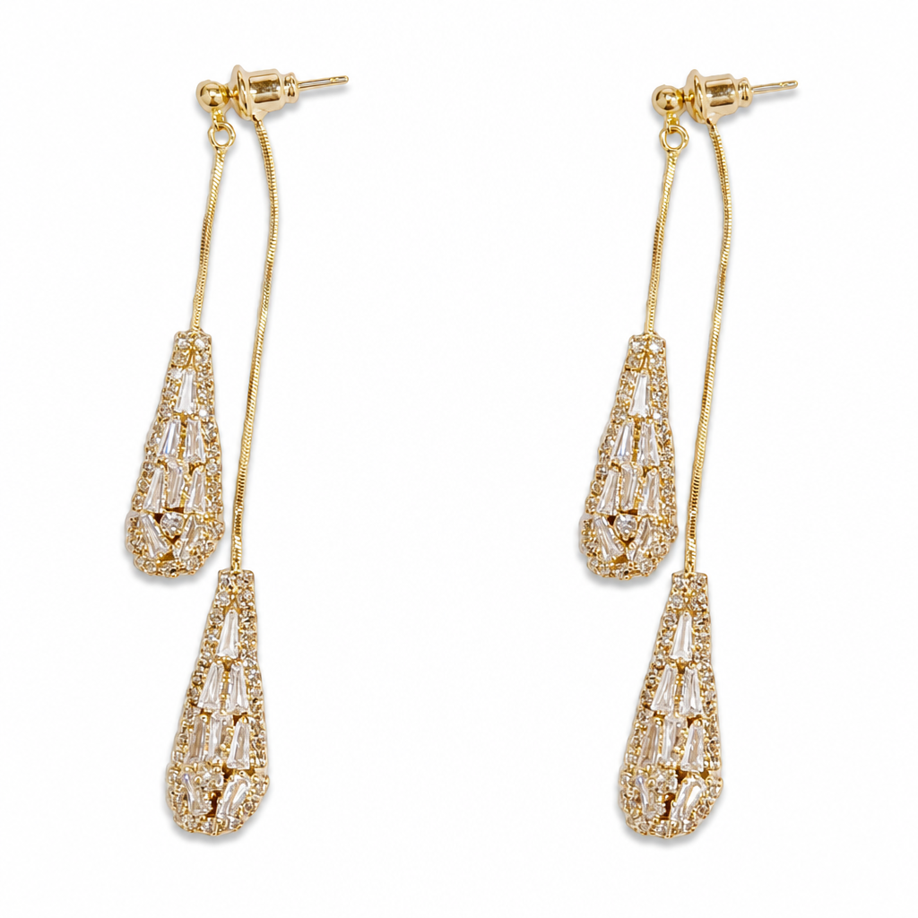 ❣️Women's Dual Wear Zircon Water Drop Tassel Earrings✨Gold Plated Elegant Drop Earrings