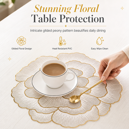 ⏳Limited-time 50% off💥Nordic Style Metallic Peony Flower PVC Placemat Heat Resistant Non Slip Waterproof Dining Table Mat 38cm