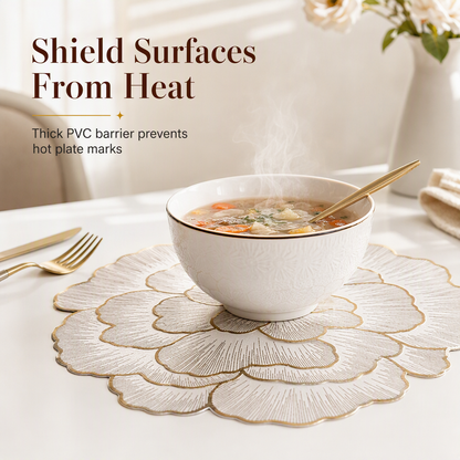⏳Limited-time 50% off💥Nordic Style Metallic Peony Flower PVC Placemat Heat Resistant Non Slip Waterproof Dining Table Mat 38cm