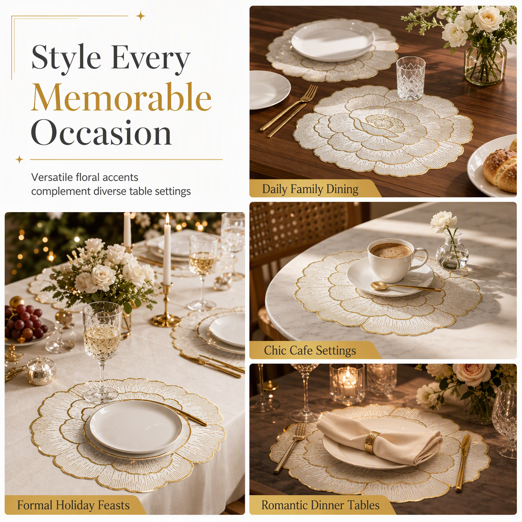 ⏳Limited-time 50% off💥Nordic Style Metallic Peony Flower PVC Placemat Heat Resistant Non Slip Waterproof Dining Table Mat 38cm
