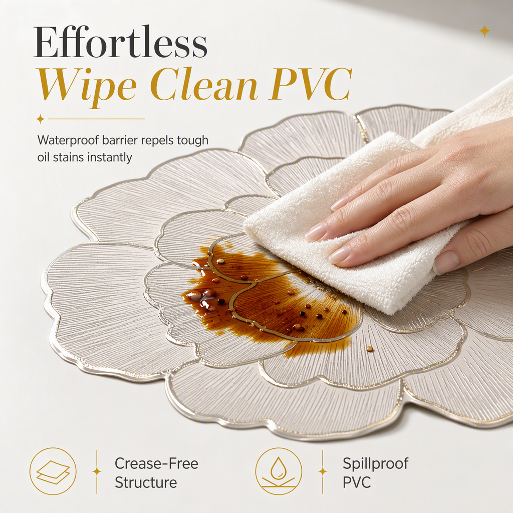 ⏳Limited-time 50% off💥Nordic Style Metallic Peony Flower PVC Placemat Heat Resistant Non Slip Waterproof Dining Table Mat 38cm