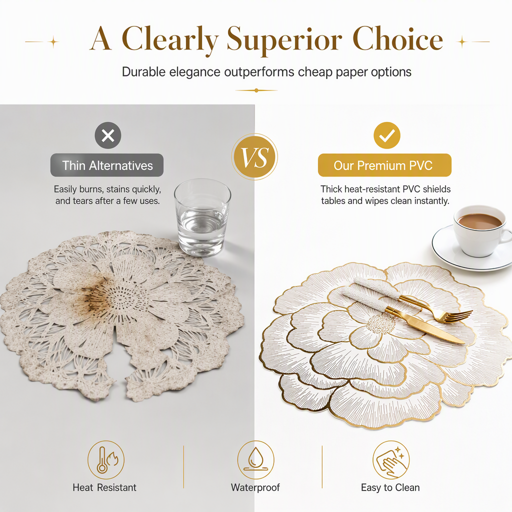 ⏳Limited-time 50% off💥Nordic Style Metallic Peony Flower PVC Placemat Heat Resistant Non Slip Waterproof Dining Table Mat 38cm