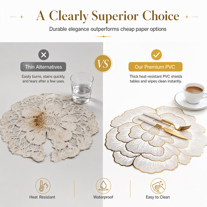 ⏳Limited-time 50% off💥Nordic Style Metallic Peony Flower PVC Placemat Heat Resistant Non Slip Waterproof Dining Table Mat 38cm