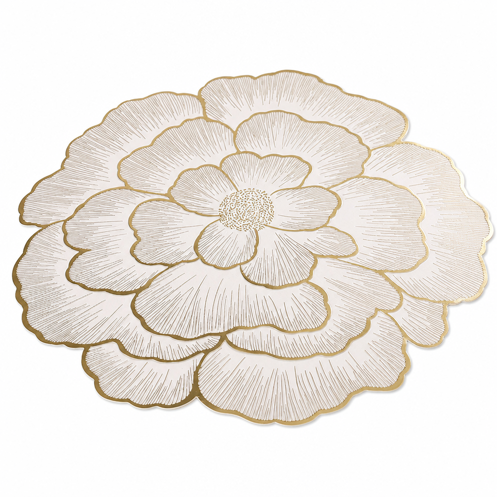 ⏳Limited-time 50% off💥Nordic Style Metallic Peony Flower PVC Placemat Heat Resistant Non Slip Waterproof Dining Table Mat 38cm