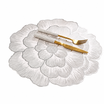 ⏳Limited-time 50% off💥Nordic Style Metallic Peony Flower PVC Placemat Heat Resistant Non Slip Waterproof Dining Table Mat 38cm