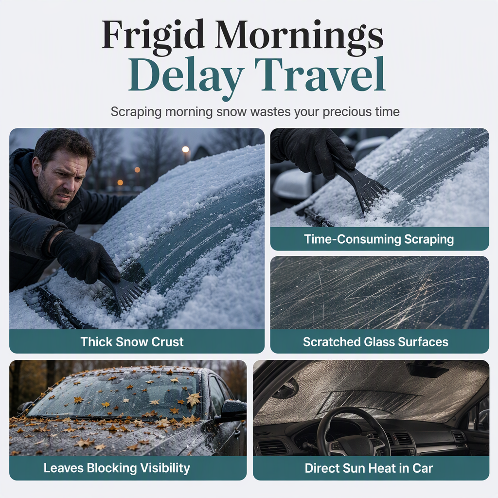 Thickened Magnetic Car Windshield Snow Cover Winter Front Windshield Half Cover for Sedans and SUVs