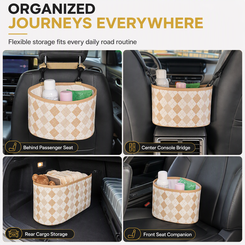 Car Seat Back Hanging Storage Bag Multifunctional Backseat Organizer Bucket for Sundries