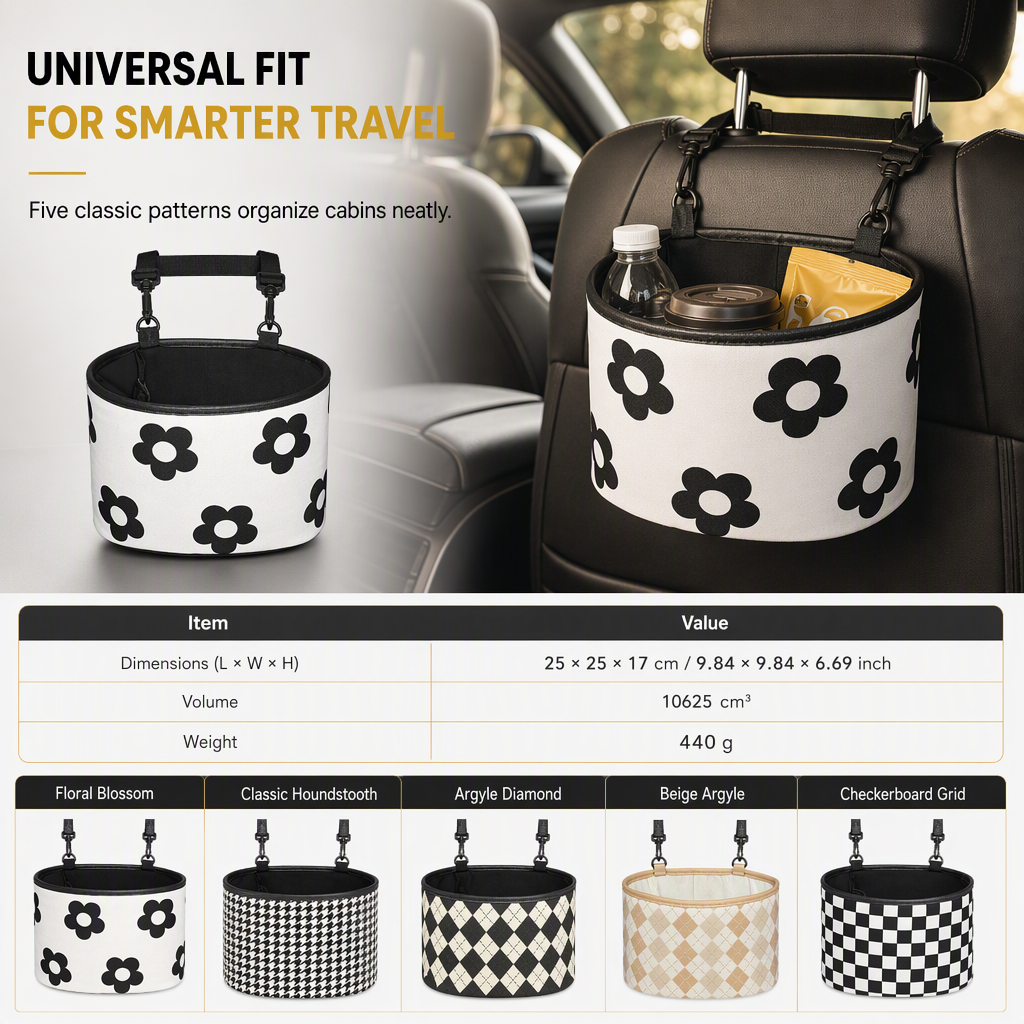 Car Seat Back Hanging Storage Bag Multifunctional Backseat Organizer Bucket for Sundries