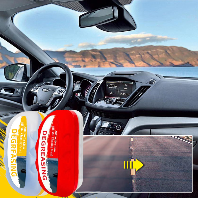 🚘 50% OFF NOW! 🧽 Automotive Glass Oil-Film Cleaning Brush – Built-in Cleaner, Broad Sponge & Handheld Design – 120ml for Windshields & Mirrors ✨