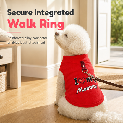 Warm Pet Sweater with Leash Ring & Love Dad and Mom Design