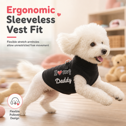 Warm Pet Sweater with Leash Ring & Love Dad and Mom Design