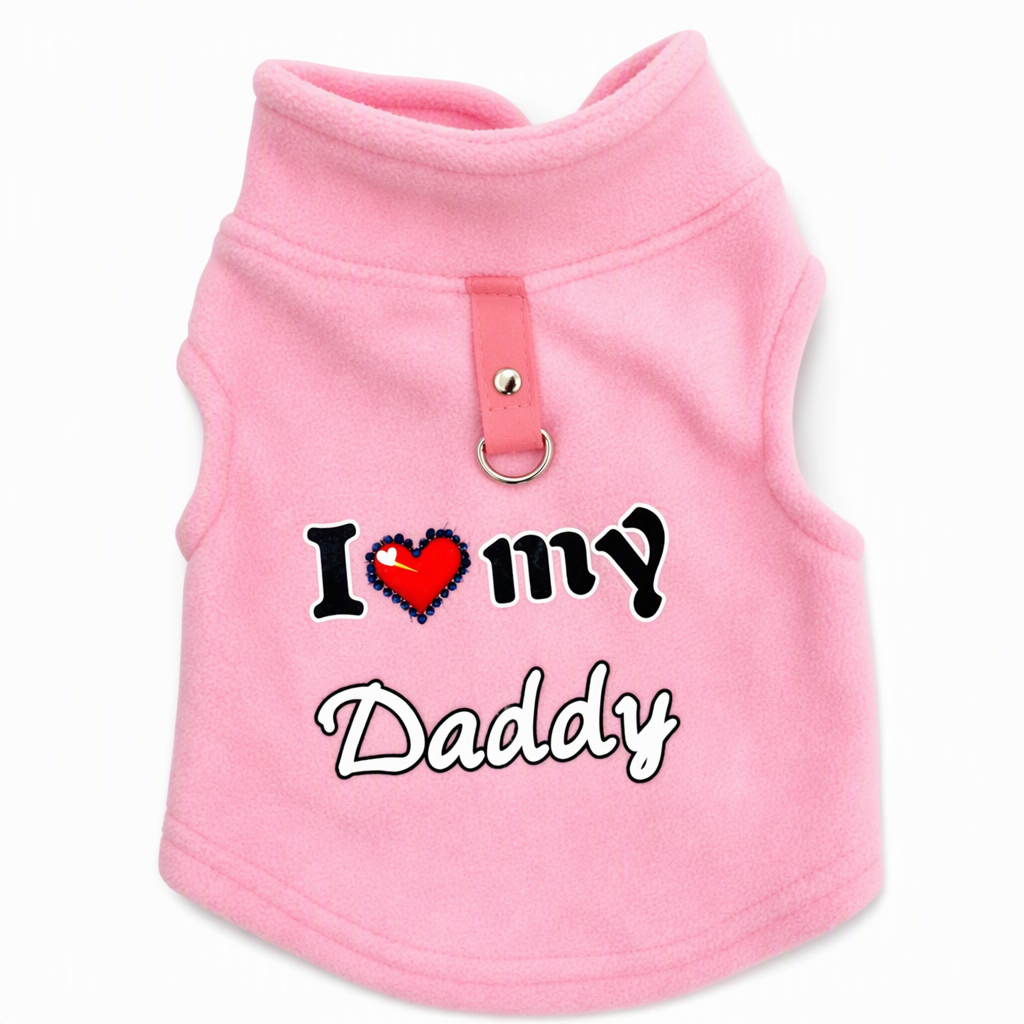 Warm Pet Sweater with Leash Ring & Love Dad and Mom Design