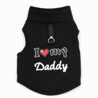 Warm Pet Sweater with Leash Ring & Love Dad and Mom Design