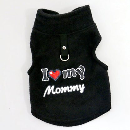 Warm Pet Sweater with Leash Ring & Love Dad and Mom Design