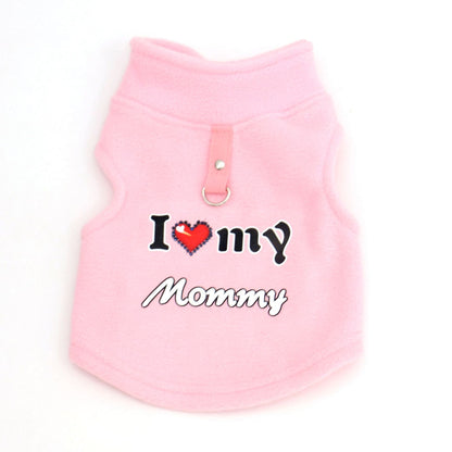 Warm Pet Sweater with Leash Ring & Love Dad and Mom Design