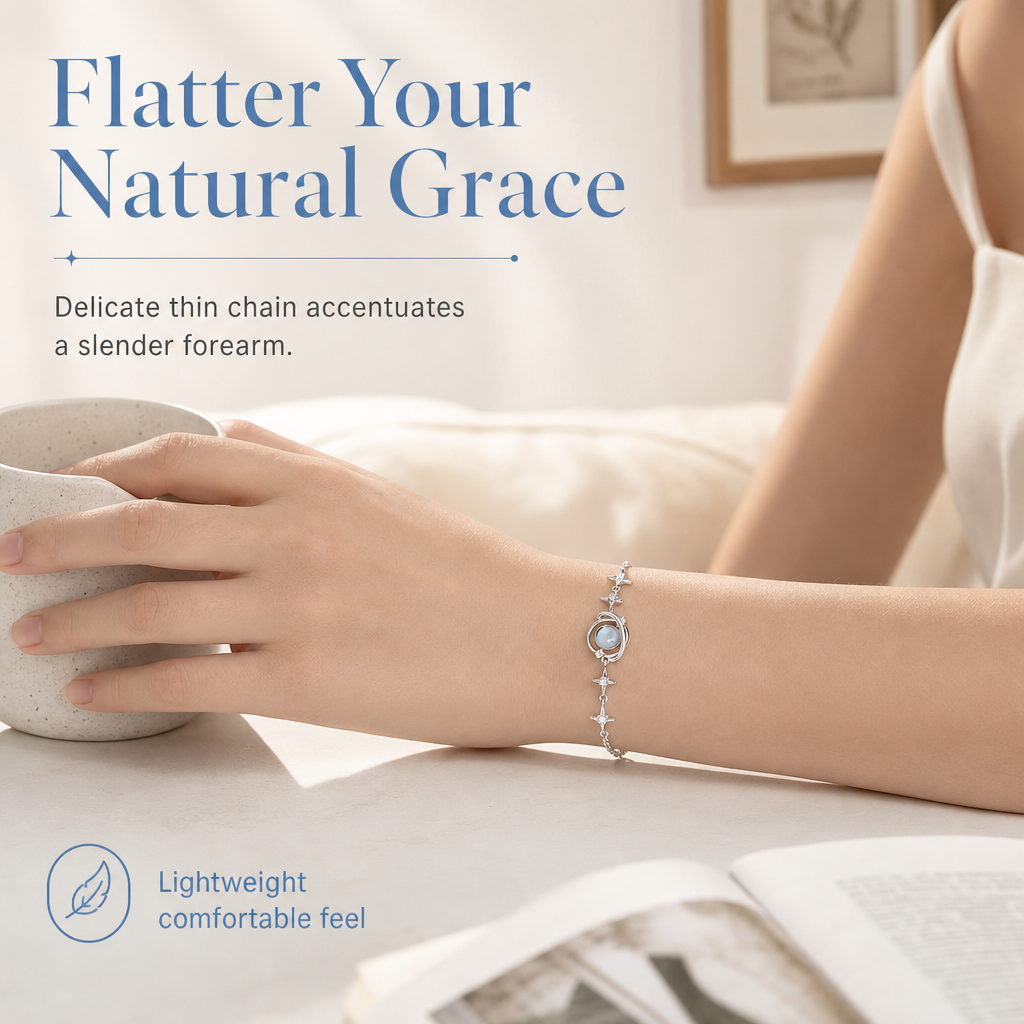 💥 S925 Sterling Silver Planet & Star Charm Bracelet – Crystal Inlaid Celestial Chain with Luminescent Planet Sphere & Pavé CZ Stars, Hypoallergenic Featherlight 5g Dainty Gift for Women & Girls 🪐