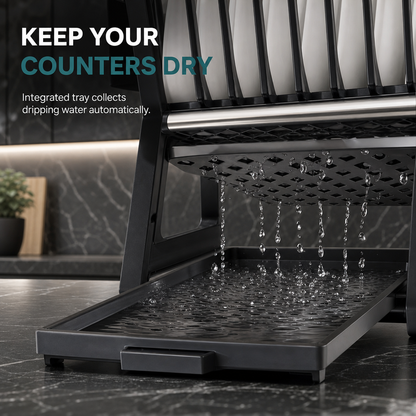 🍽️ Time-Limited Special ✨ Vertical Steel Dish Drying Rack — 12 Plates & Drip Tray 🔧