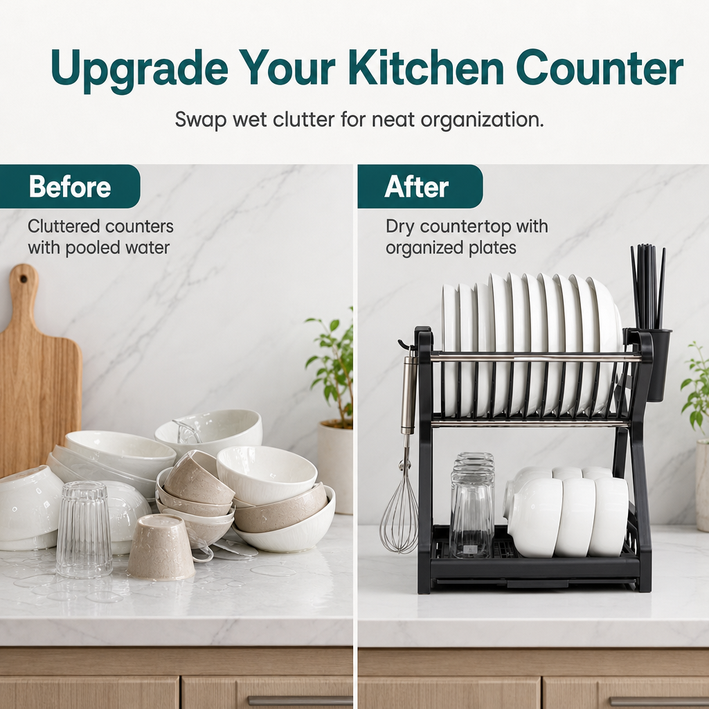 🍽️ Time-Limited Special ✨ Vertical Steel Dish Drying Rack — 12 Plates & Drip Tray 🔧