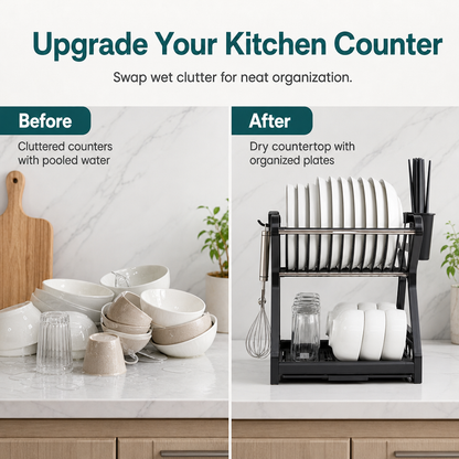 🍽️ Time-Limited Special ✨ Vertical Steel Dish Drying Rack — 12 Plates & Drip Tray 🔧