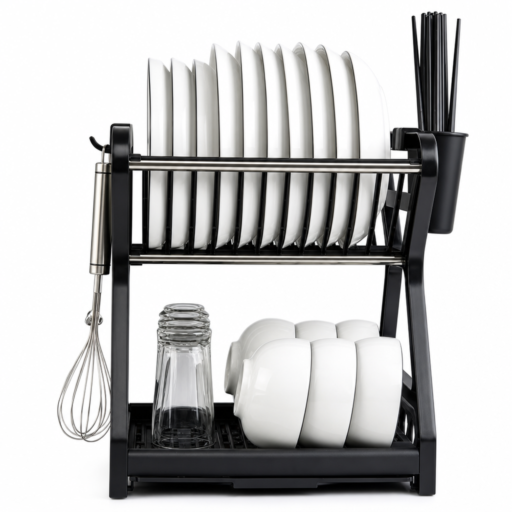 🍽️ Time-Limited Special ✨ Vertical Steel Dish Drying Rack — 12 Plates & Drip Tray 🔧