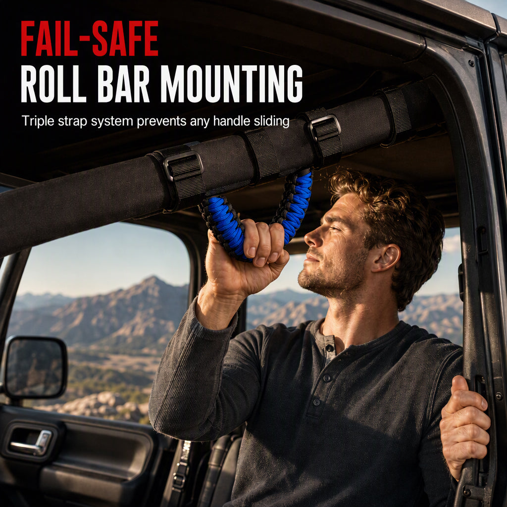 🚙 LIMITED-TIME 50% OFF! 🤝 Non-Slip Paracord Braided Roof Grab Handle – For SUV & Off-Road Vehicles ✨