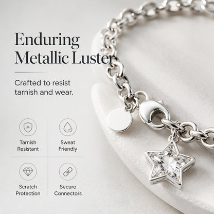 Trendy Textured Metal Wrinkled Star with Toggle Clasp Statement Collarbone Chain