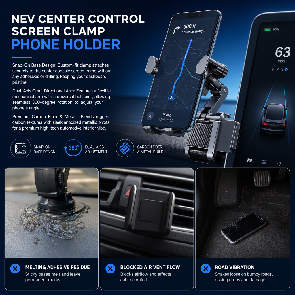 Car Phone Holder Mount with Center Control Screen Base Bracket for New Energy Vehicles