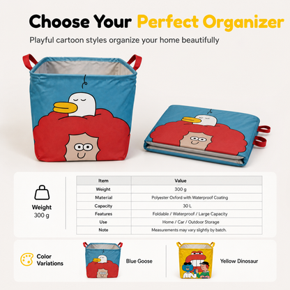 Cute Cartoon Folding Car Trunk Organizer Bin Large Capacity Collapsible Storage Basket for Sundries