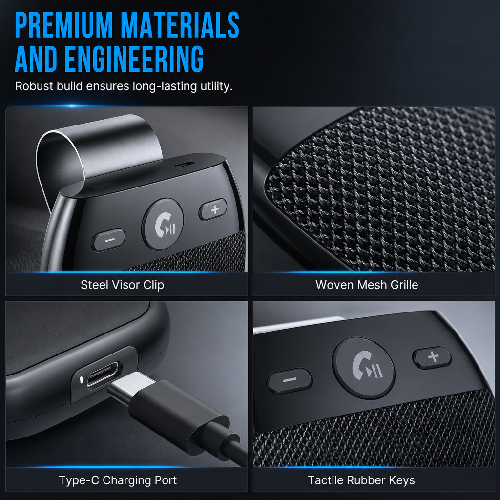 📢📢 50% OFF🚗SP11 Car Sun Visor Bluetooth Hands Free Speakerphone with Vibration Activated Auto Power On A2DP Support and Caller ID Voice Prompt