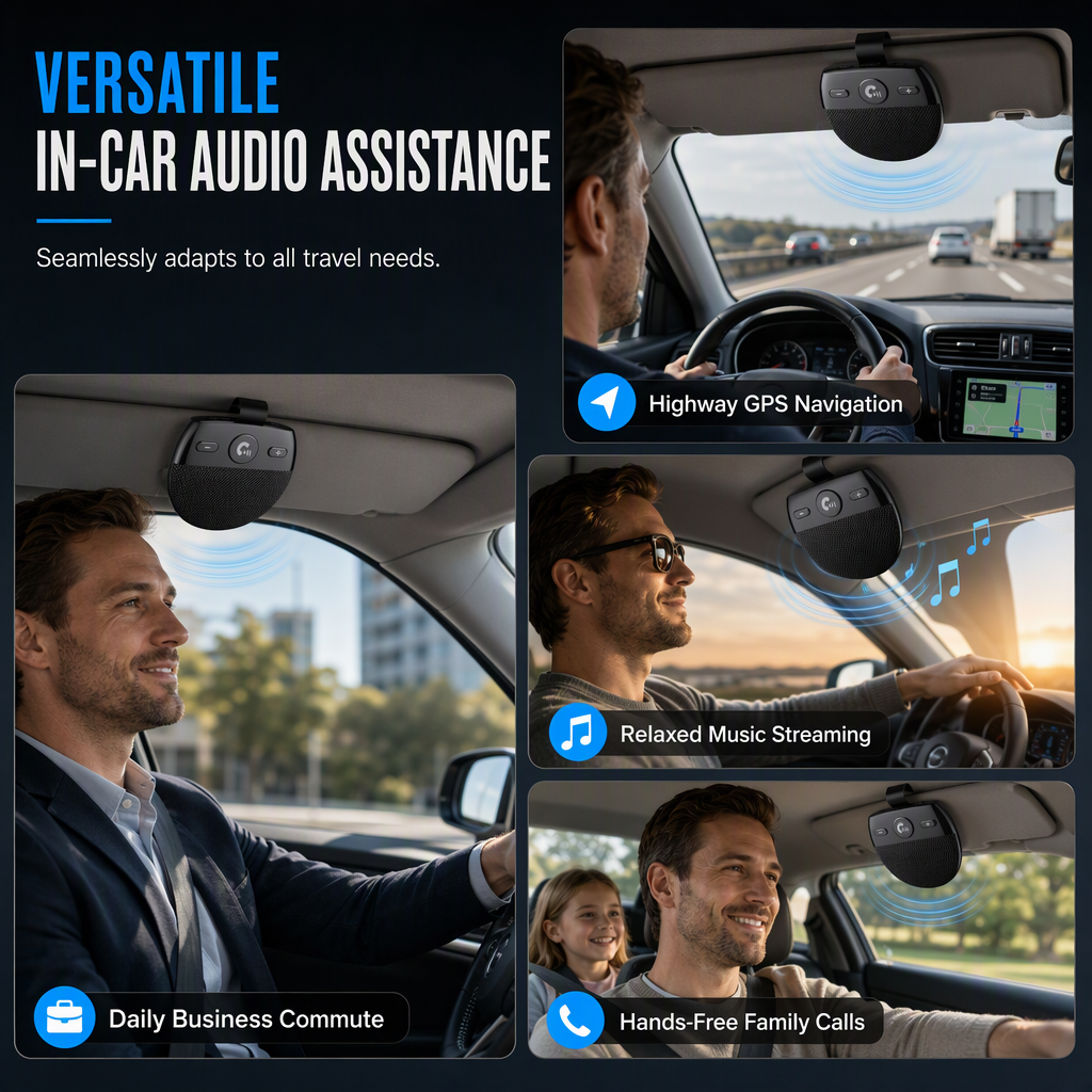 📢📢 50% OFF🚗SP11 Car Sun Visor Bluetooth Hands Free Speakerphone with Vibration Activated Auto Power On A2DP Support and Caller ID Voice Prompt