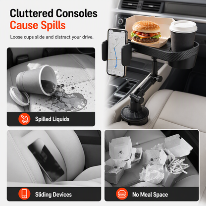 3 in 1 Multifunctional Car Cup Holder Phone Mount with Tray and Storage Organizer