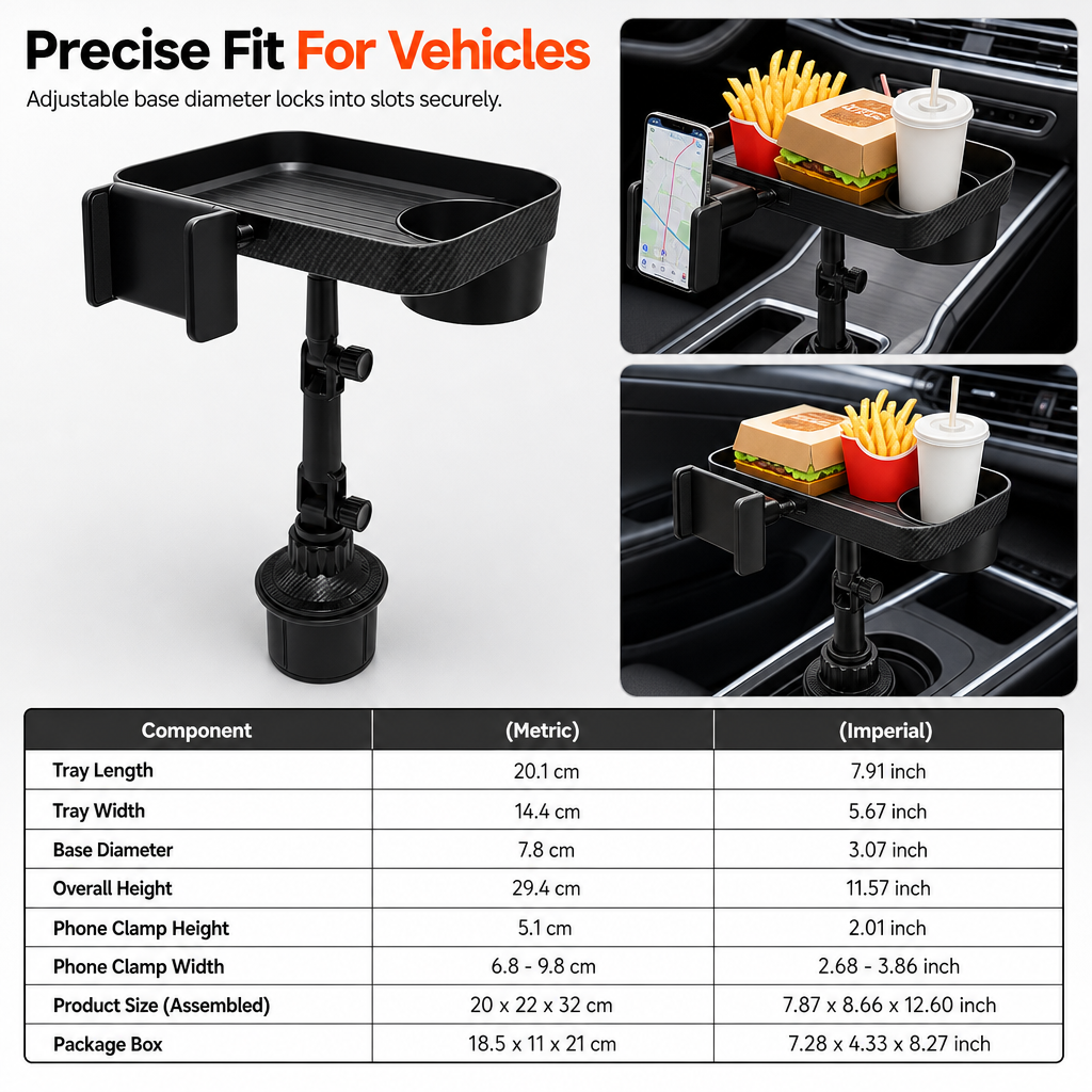 3 in 1 Multifunctional Car Cup Holder Phone Mount with Tray and Storage Organizer