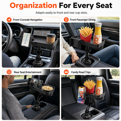 3 in 1 Multifunctional Car Cup Holder Phone Mount with Tray and Storage Organizer