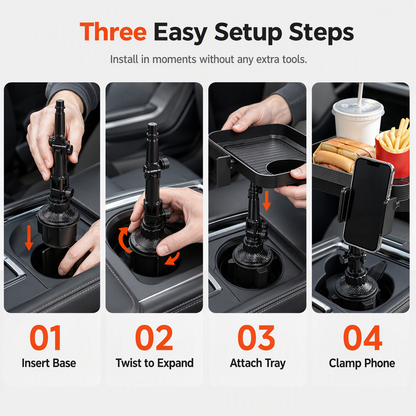 3 in 1 Multifunctional Car Cup Holder Phone Mount with Tray and Storage Organizer