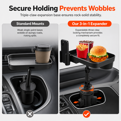 3 in 1 Multifunctional Car Cup Holder Phone Mount with Tray and Storage Organizer