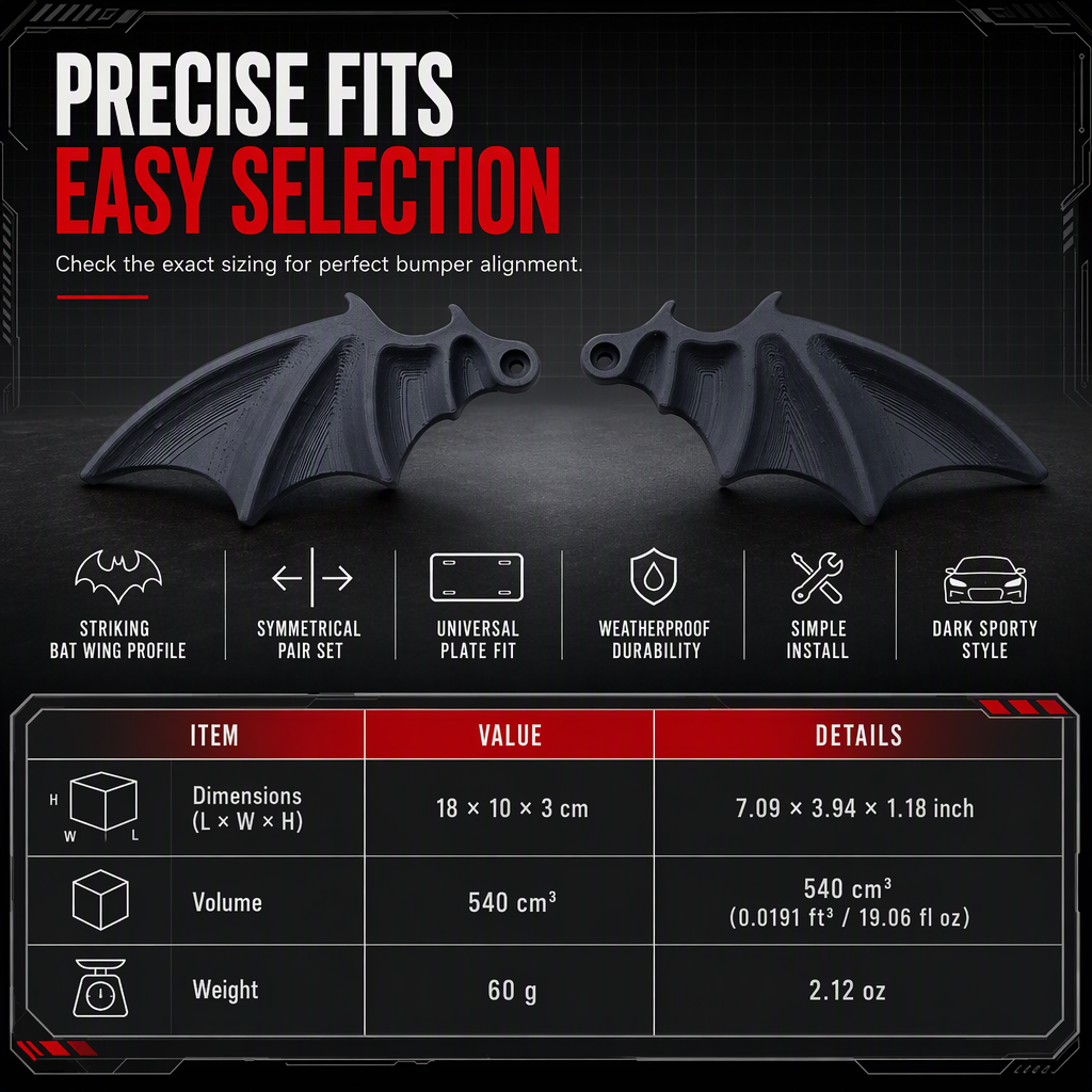 1 Pair of Halloween Black Bat Wings Car License Plate Decoration Accessories