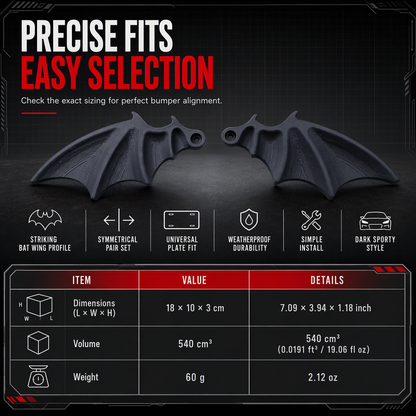 1 Pair of Halloween Black Bat Wings Car License Plate Decoration Accessories