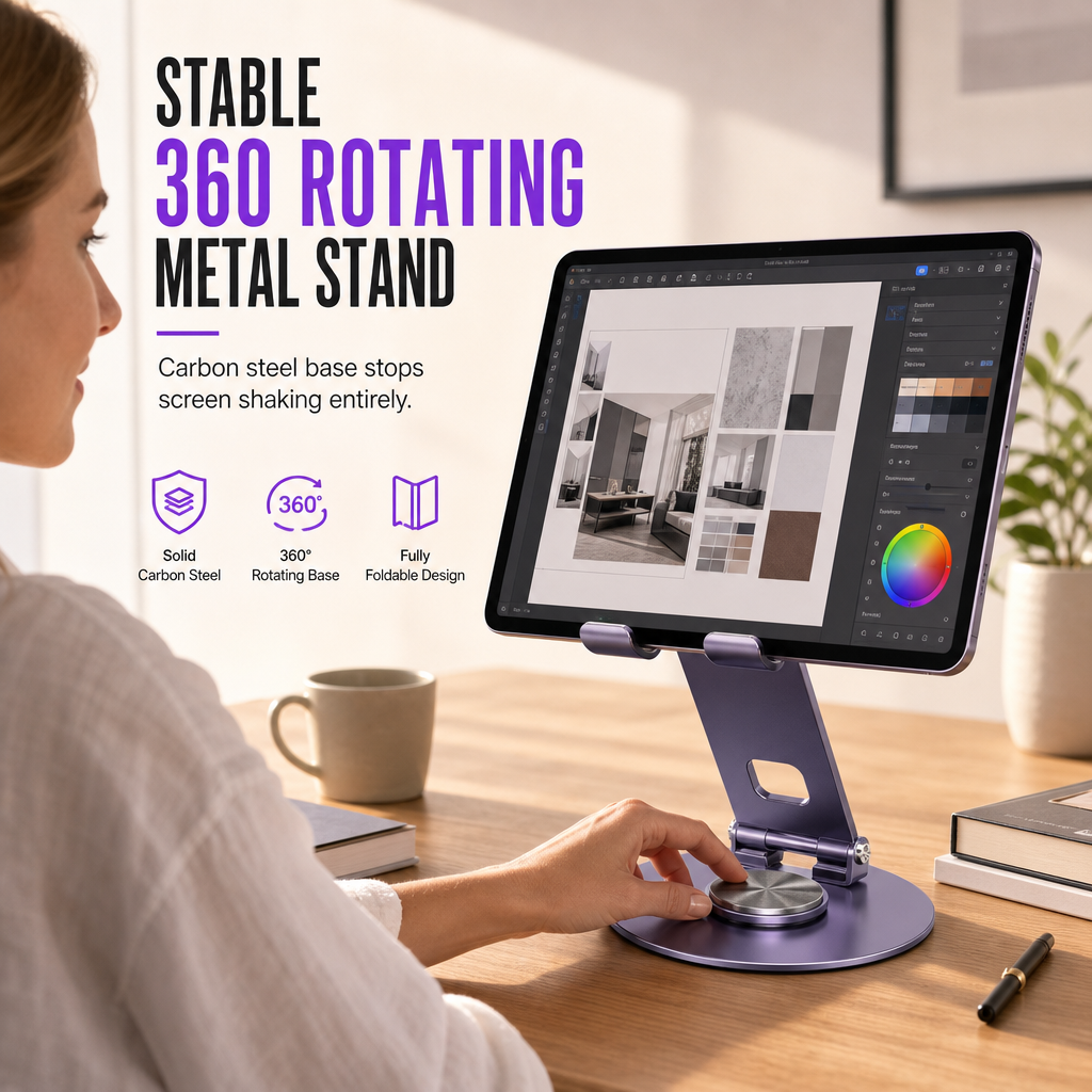 ✨Premium All-Metal Phone Stand – 360° Rotating Desktop Holder
